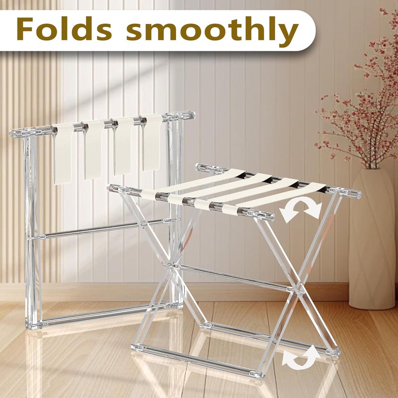 Verssure Acrylic Luggage Rack for Guest Room,Folding Luggage Rack with Leather Straps,Holds up to 120 lbs Suitcase Stand for Bedroom, Living Room and Hotel (Beige Leather) - Image 5